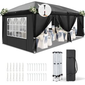10'x20' Instant Pop Up Canopy Tent Black, 6 Panels 2 Doors 4 Mesh Windows, 28/22mm Powder Coated Steel Frame, 10x20mm Crossbar