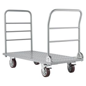 Platform Truck, 2650 lbs Capacity, Heavy Duty Flatbed Cart Dolly with Detachable Guardrail and Swivel Wheels, Foldable Hand Push Truck Cart